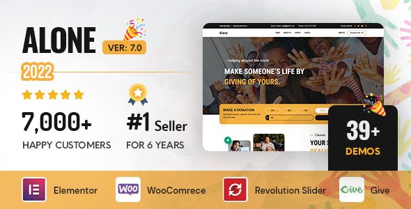 Alone theme 7.6.4 – Xây dựng website từ thiện mạnh mẽ với hệ thống quyên góp tích hợp, bố cục linh hoạt, tối ưu hiển thị trên mọi thiết bị và dễ dàng kết nối với cộng đồng