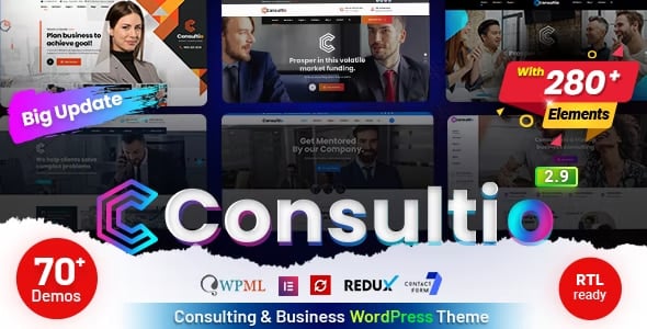 Consultio 3.2.4 – Giao diện cao cấp cho công ty tài chính, luật sư, tư vấn kinh doanh với hơn 50+ demo sẵn có, tích hợp Elementor và tối ưu trải nghiệm khách hàng