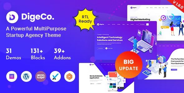 Với Digeco 2.2.0, bạn có thể tạo dựng một website agency startup đẳng cấp, từ giao diện đẹp mắt đến các công cụ tùy chỉnh linh hoạt, giúp bạn tối ưu hóa trải nghiệm người dùng và phát triển doanh nghiệp hiệu quả