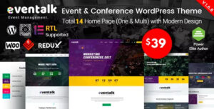 Với EvenTalk Theme 1.7.5, tạo dựng trang web hội nghị, sự kiện hoàn hảo với các công cụ quản lý lịch trình, diễn giả và đăng ký dễ dàng