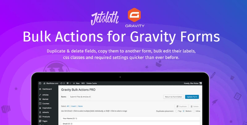 Jetsloth Gravity Forms Bulk Actions Pro 1.3.11 | PlugCart – Tiết kiệm thời gian và nâng cao hiệu quả quản lý dữ liệu với tính năng bulk actions mạnh mẽ cho Gravity Forms.
